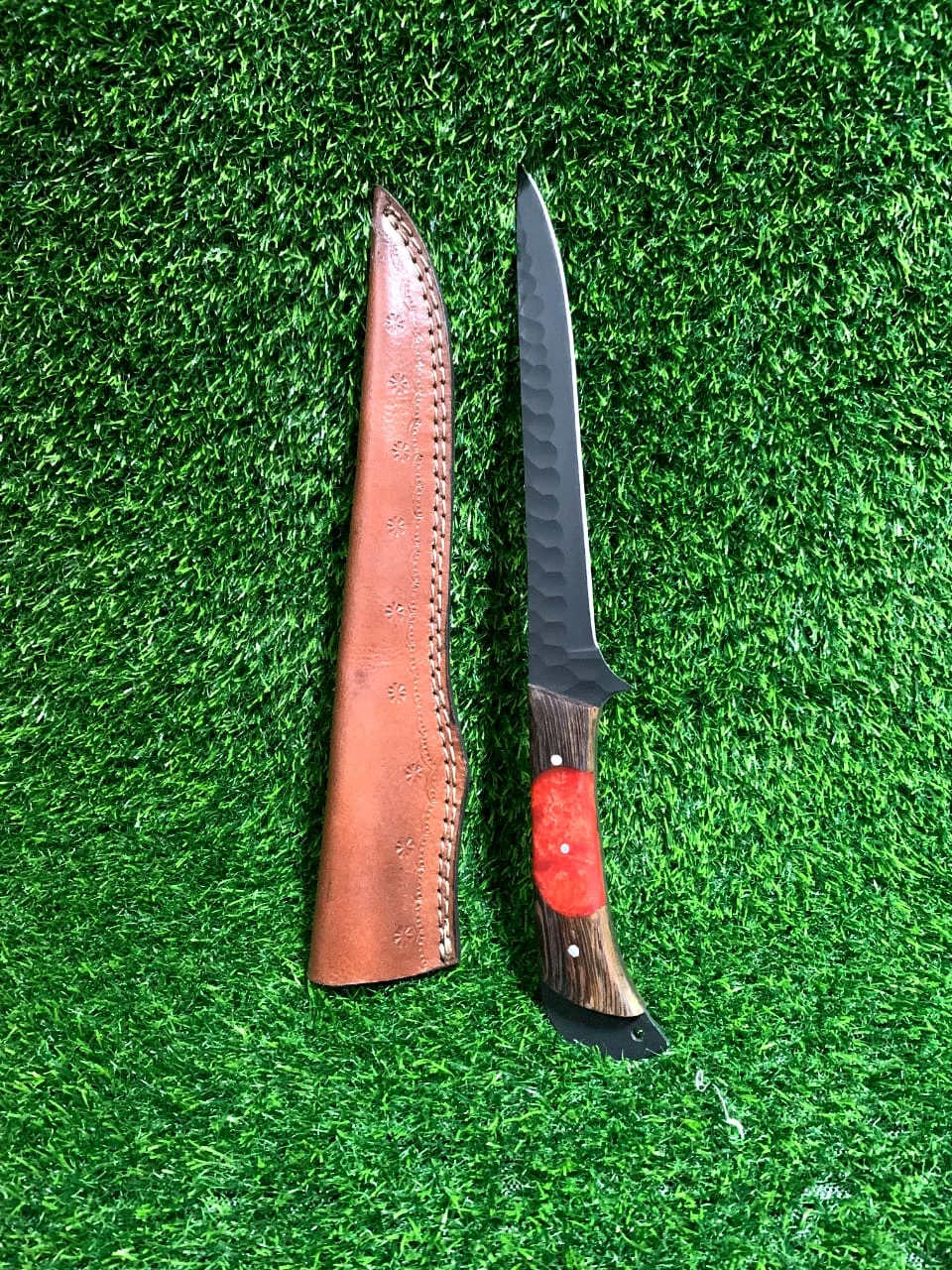 Handmade Carbon Steel Hunting Fillet Knife 13" with Wood & Resin Handle