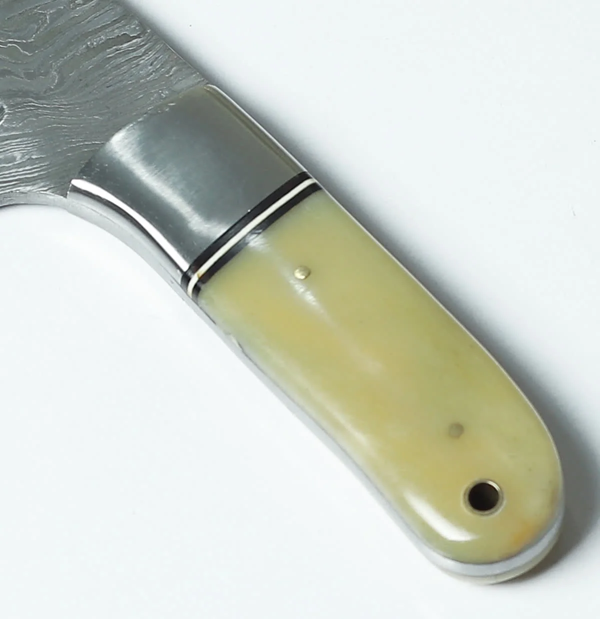Handmade Damascus Gut Hook Skinner Knife 8" with Bone Handle & Leather Sheath